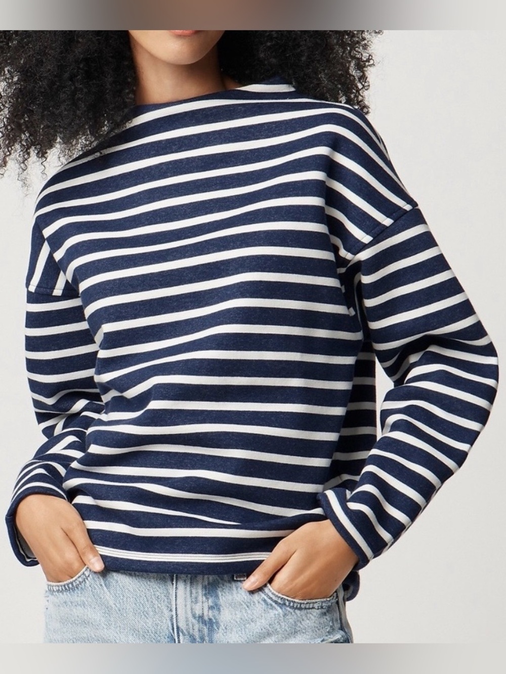 J.Crew Factory Breton Stripe Soft Fleece Sweatshirt Top NWT Size Small